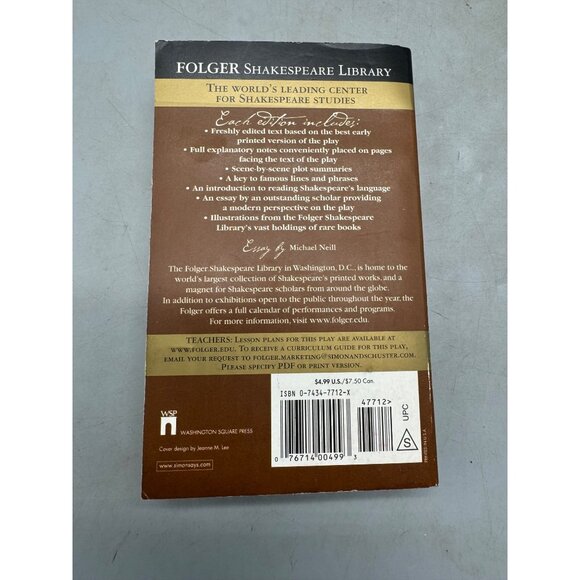 Hamlet Book Paperback 1992 English Washington Square  Read - Picture 2 of 7